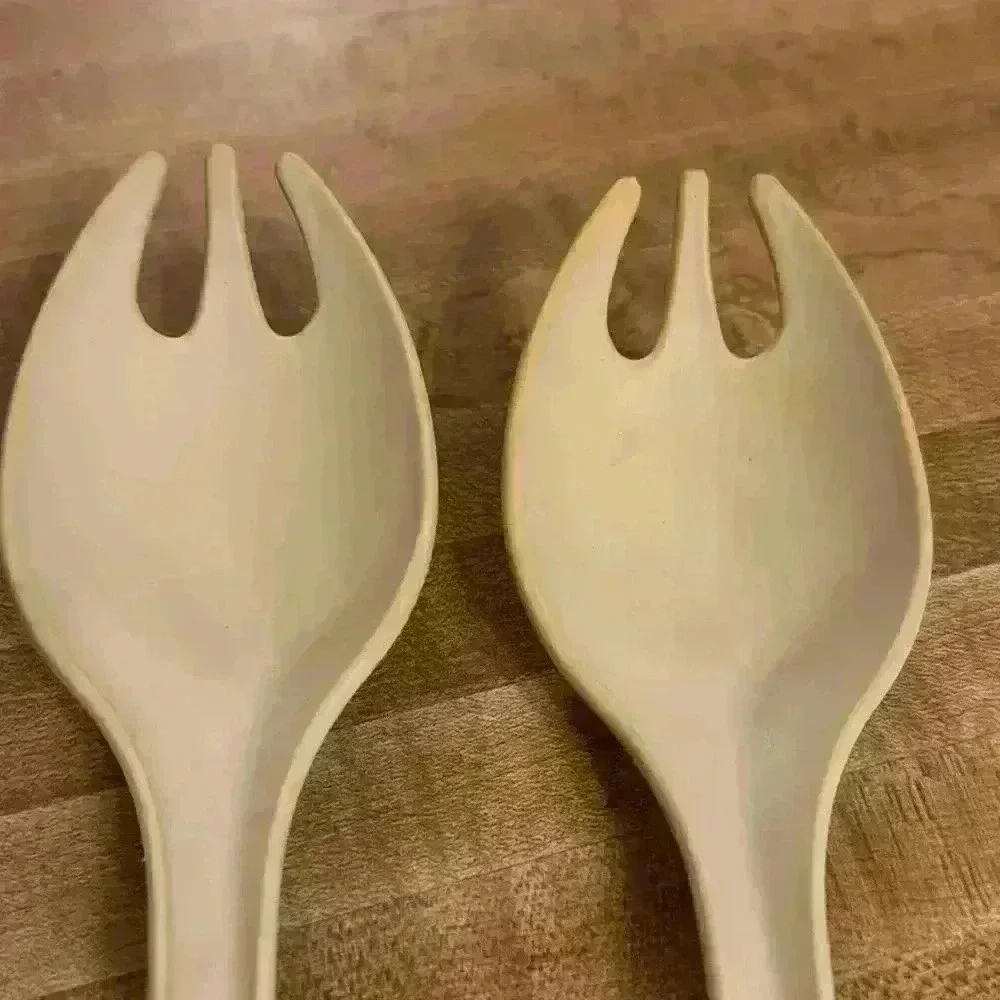 Tupperware Salad Serving Utensils 12'' Fork Spoon Set of 2 Vintage Harvest Gold